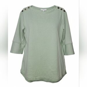 Jane + Delancey Mint Green Button Shoulder Oversized Tee 3/4 Sleeve Lagenlook